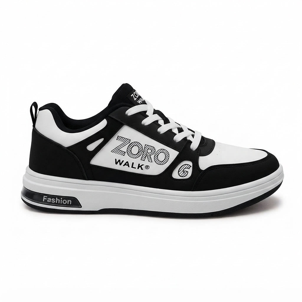 Men's Stylish Black & White Casual Sneakers – Comfortable Everyday Shoes
