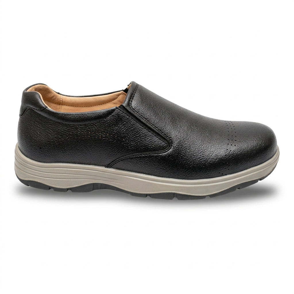 Men’s Black Comfort Slip-On Shoes | Lightweight Soft Sole | Diabetic-Friendly Walking Shoes