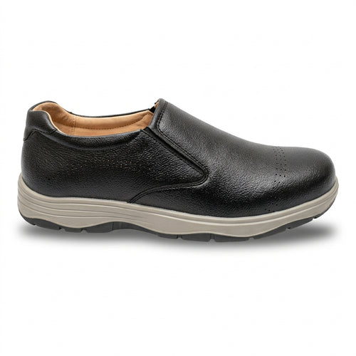 Men’s Black Comfort Slip-On Shoes | Lightweight Soft Sole | Diabetic-Friendly Walking Shoes